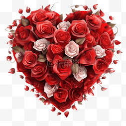 情人节花束礼物图片_红玫瑰花束心形图案隔离PNG文件