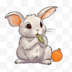 森林兔子插画图片_兔子吃胡萝卜元素插画