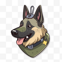 卡通德国牧羊犬穿着军装在衣领剪