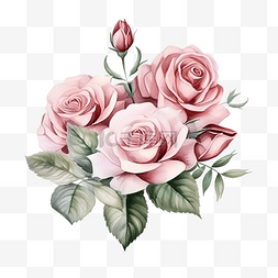 水彩花卉一束花图片_水彩玫瑰花束鲜花布置和构图与玫