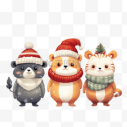北极熊驯鹿图片_可爱的圣诞贺卡与可爱的动物插画