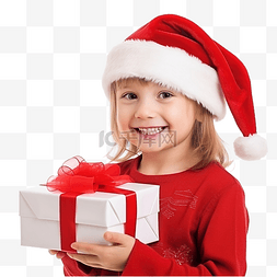打开着的礼物盒图片_戴着红色圣诞老人帽子带着圣诞礼
