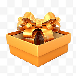 空礼品盒图片_惊喜打开橙色礼品盒，带金丝带 3d