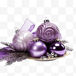 带闪光圣诞树图片_带闪光和紫色小玩意的圣诞中心装