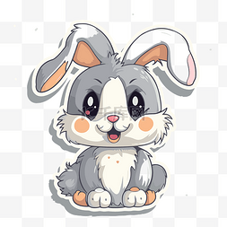 兔子贴纸素材图片_可爱的卡通小卡通兔子贴纸灰色背