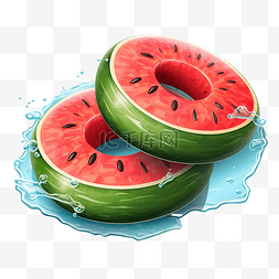 夏季插画3D西瓜套椰子游泳圈