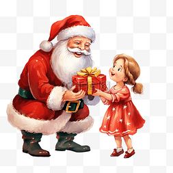圣诞老人在圣诞树上给女婴送礼物