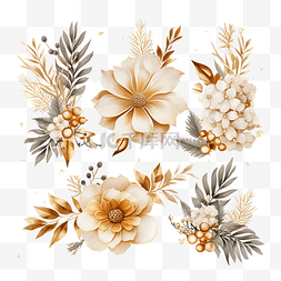 带有金色设计元素的圣诞花卉系列