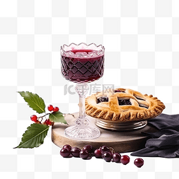 蔓越莓浆果图片_一杯加香料的圣诞热红酒和一个浆