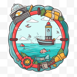 框架与物体，包括船和灯塔剪贴画