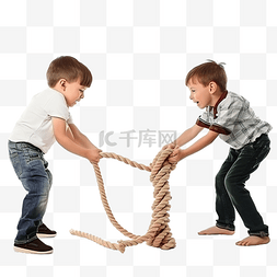 成功的孩子图片_两兄弟用绳子进行比赛的竞争