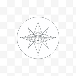 白色背景中心的几何圆，有星星 