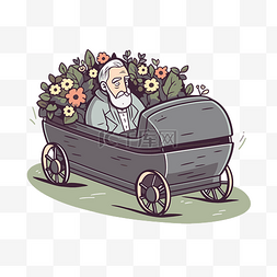 一位老人驾驶着一辆鲜花马车剪贴