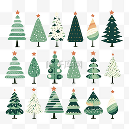 卡通抽象圣诞树，配有礼物和球矢