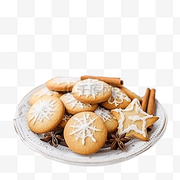 热可可饼干图片_桌上的圣诞装饰品，节日桌上放着