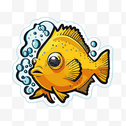 鱼的形状图片_贴纸的形状是一条带有气泡的亮黄