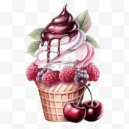 可爱冰淇淋图片_水彩甜点甜蜜剪贴画元素可爱冰淇