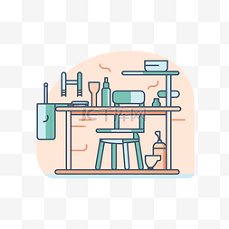 线性插画家庭厨房用具设计元素矢