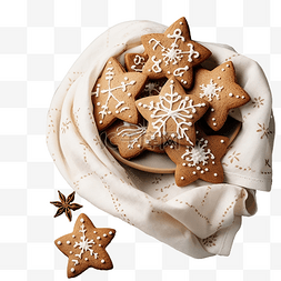 圣诞姜图片_深色餐巾上自制的圆形和星形圣诞