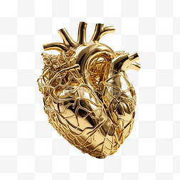 黄金制成的人类心脏解剖模型形状