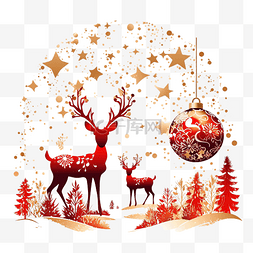 插画海报横板图片_圣诞红色组合物，球带有金色边框