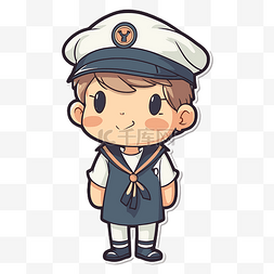 穿着制服和帽子的卡通水手男孩 