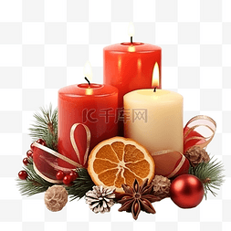 圣诞花蜡烛图片_带有蜡烛和圣诞装饰品的圣诞组合