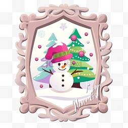 圣诞相框装饰图片_圣诞相框雪人树