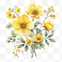 黄色的花束图片_水彩黄色花卉植物