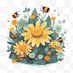蜜蜂剪贴画图片_授粉剪贴画卡通花背景与蜜蜂 向