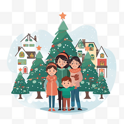 圣诞树和男人图片_阿凡达家庭与孩子们在圣诞树和房
