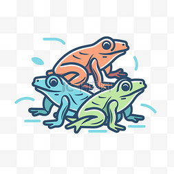青蛙 — 小瀑布前的三只青蛙 向量