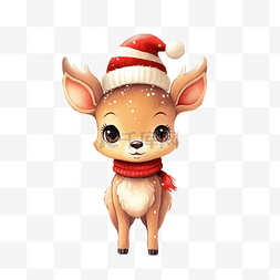 戴着圣诞帽的可爱鹿角色插画