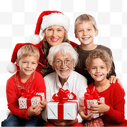 老年女性图片_祖母带着女儿和孙子在圣诞节装饰