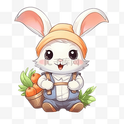 可爱的兔子角色是拿着胡萝卜的农
