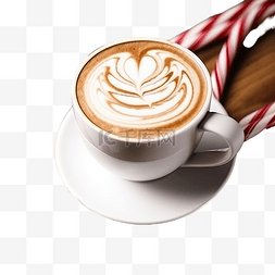 热咖啡饮料图片_木桌复制空间上的圣诞节薄荷咖啡