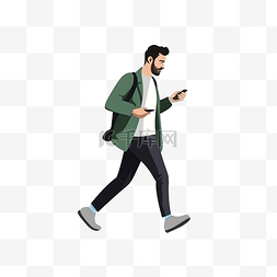 眼镜技术图片_具有智能手机行走特征的男人