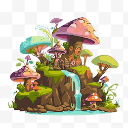 想象中的蘑菇森林和瀑布设计的奇