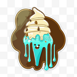 香草冰淇淋图片_蓝色背景剪贴画上带有滴水的卡通