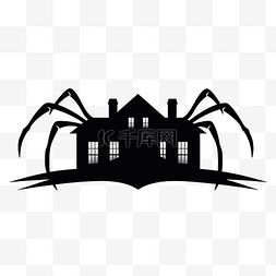 蜘蛛的轮廓挂在网上废弃的房子万