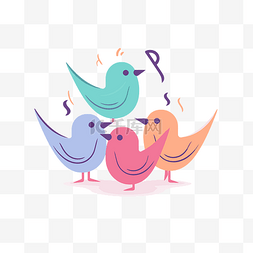 五只鸟与音符互相唱歌五颜六色的