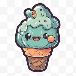 蓝色冰淇淋甜筒和粉红色眼睛的角