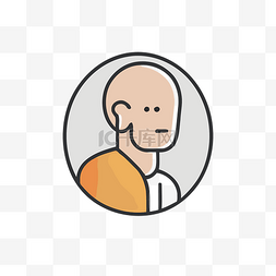 穿墙图标图片_身穿橙色布的秃头男子显示在一个