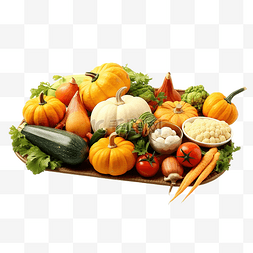 马克笔蔬菜图片_感恩节托盘，里面有南瓜和不同的