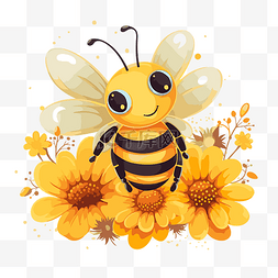 矢量花朵贴纸图片_蜜蜂和花