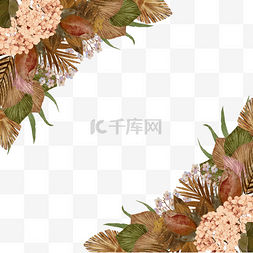粉色植物水彩图片_干花装饰复古边框