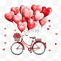 气球字体图片_红色巡洋舰自行车心情人节插画心