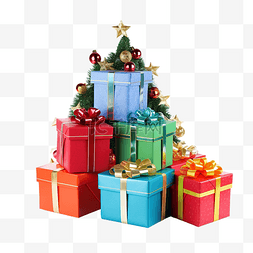 彩色礼品盒和圣诞老人??助手