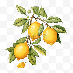 柠檬枝与水果和叶果插画