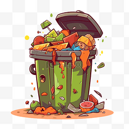 垃圾桶的垃圾图片_bin剪贴画卡通垃圾桶里装满了不同